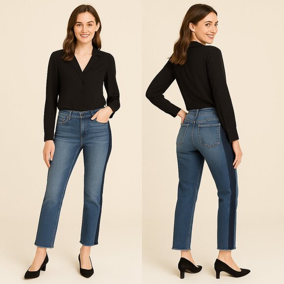 KUT FROM THE KLOTH 🌹Reese Mid-Rise Ankle Straight Jeans Sz 4 ✨ Raw Hem + Stripe - Picture 1 of 16